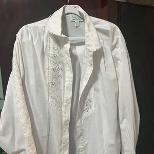 SWIMSUIT COVER UP WHITE BUTTON DOWN SHIRT SIZE L OVERSIZE VINTAGE SEAWAVES